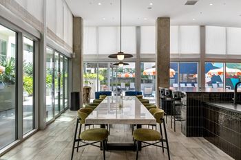 Community kitchen at g12 apartments in los angeles, ca 90015